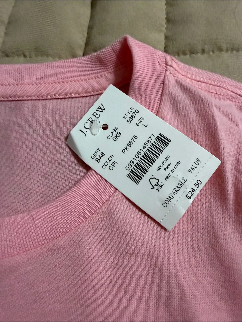 J. Crew Mens Pink Short Sleeve Pocket Tee